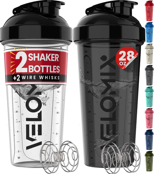 2 Pack- 28 oz Protein Shaker Bottles for Protein Mixes - 2x Wire Whisk
